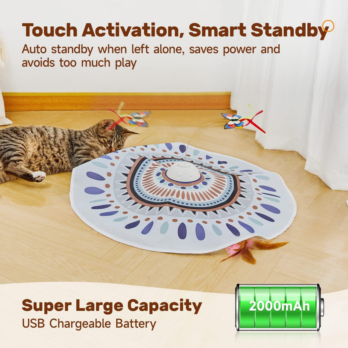 Juguetes para gatos Potaroma recargables, 3 en 1 busca y esconde para gatitos, juego automático interactivo, mariposa revoloteando, varita con plumas en movimiento, ejercicio para gatitos en