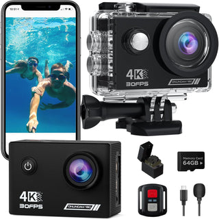 Cámara de acción 4K30fps con tarjeta SD de 64G, cámara HD impermeab...