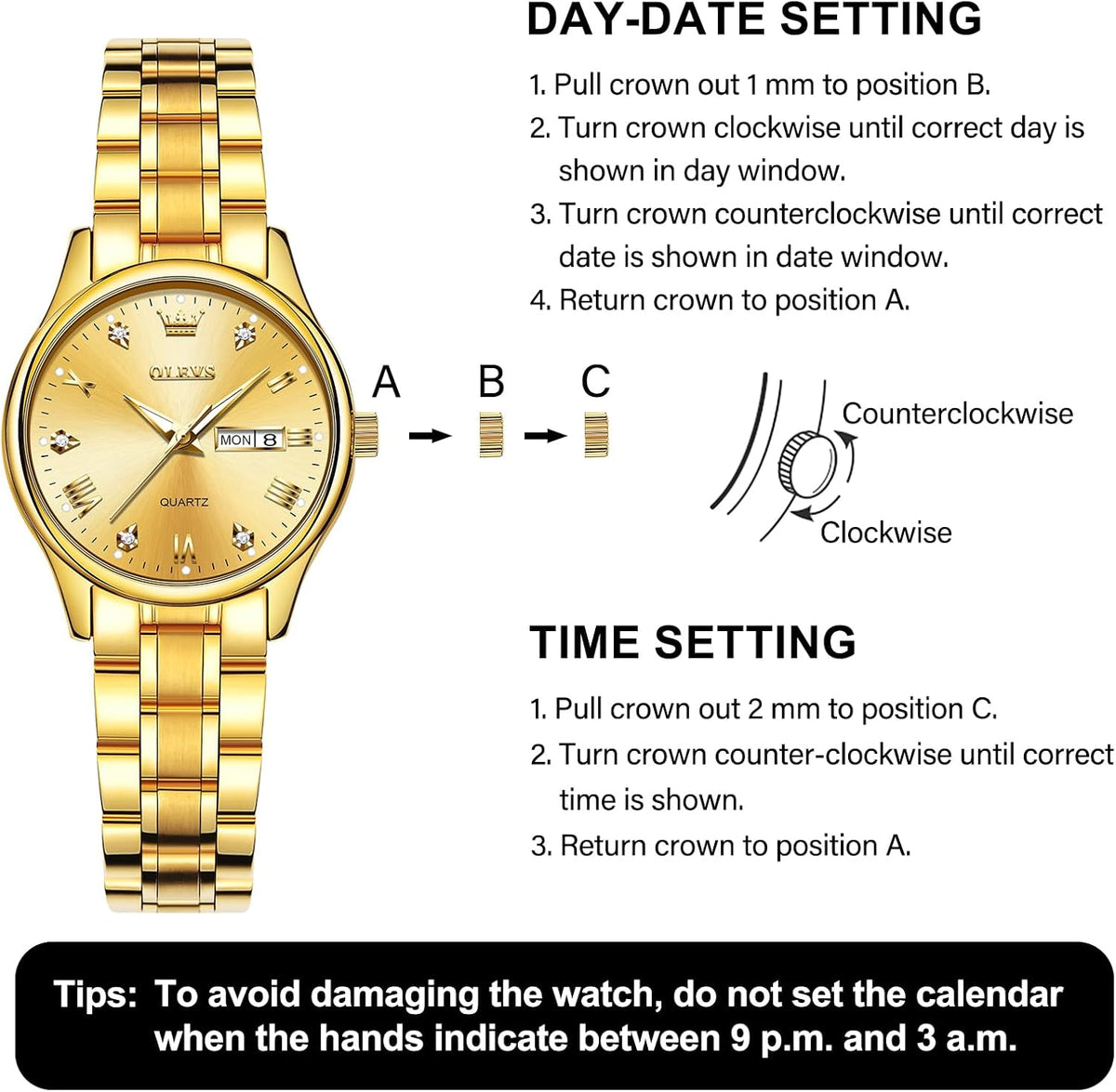 Reloj para mujer OLEVS, reloj analógico clásico de vestir en acero inoxidable con fecha