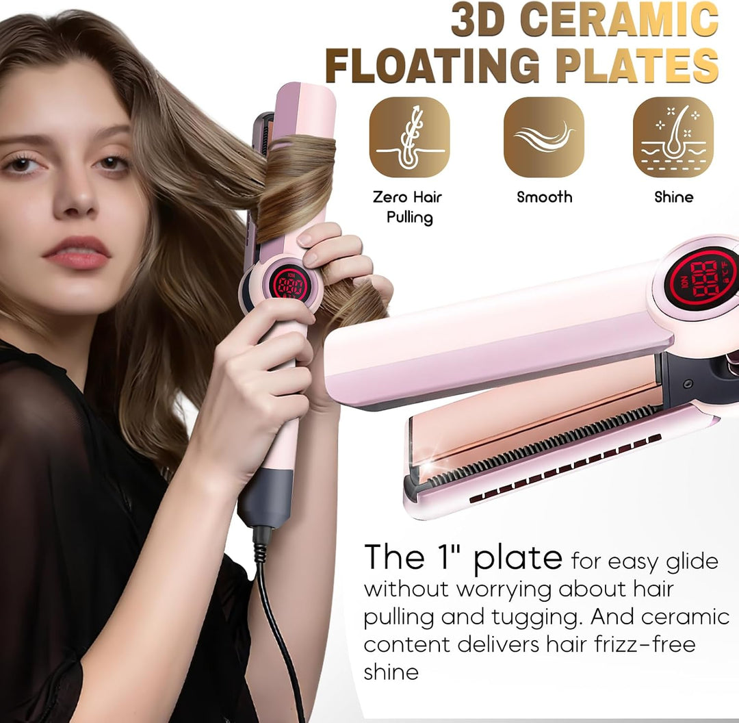Plancha alisadora y rizadora de pelo 2 en 1 para rizos duraderos, v...