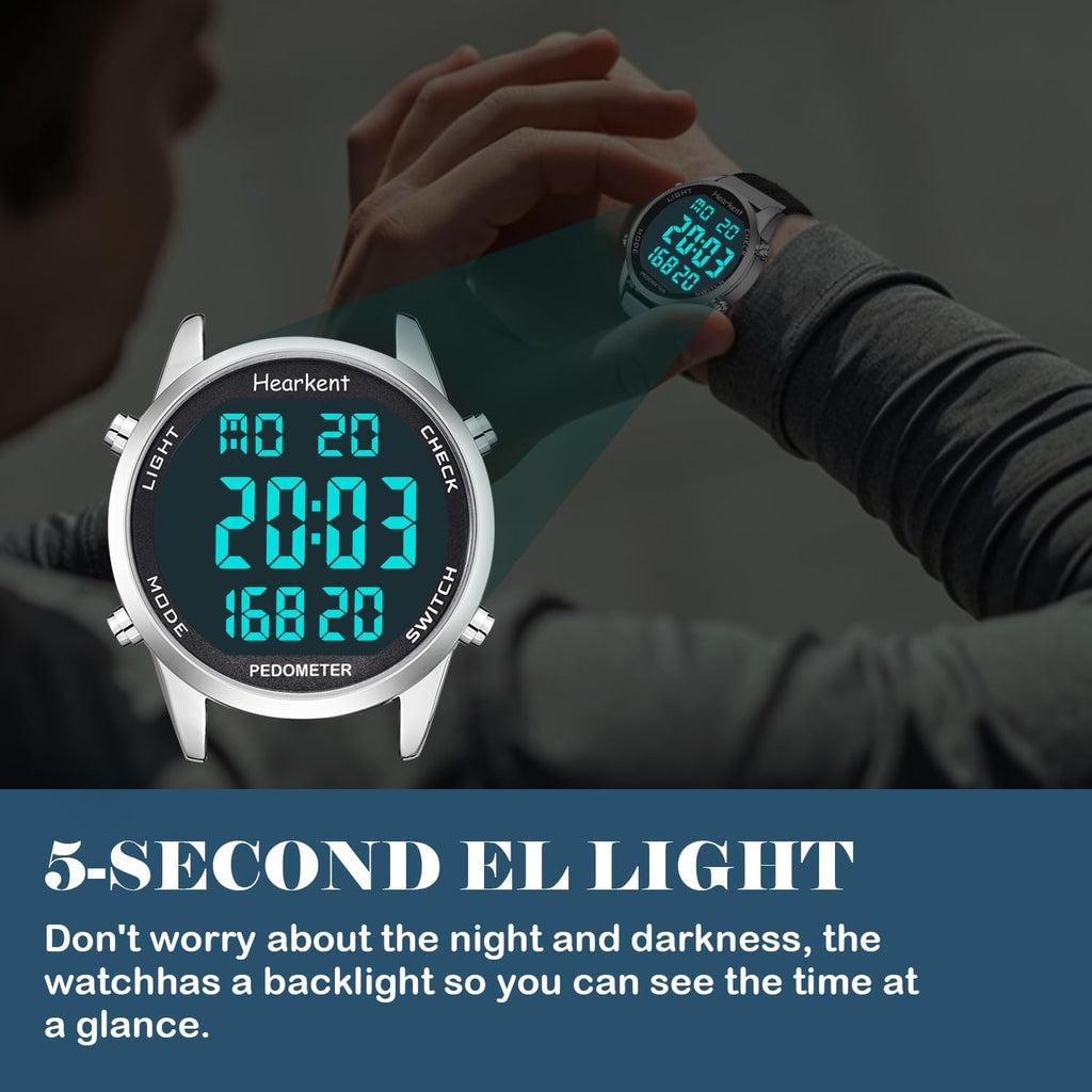 Hearkent Reloj podómetro para mujeres para caminar, pasos y millas - Contador de pasos para calorías, impermeable 30M - Retroiluminación EL - Cuenta regresiva - Cronómetro - Rastreador de pasos sin
