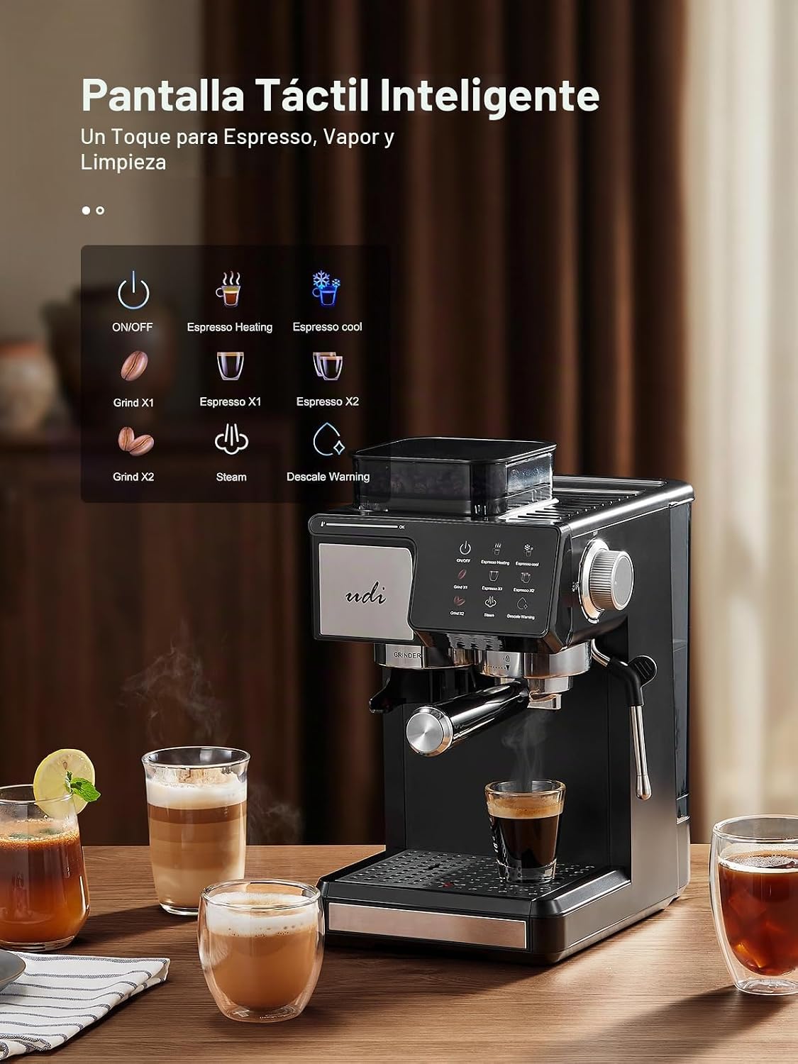 UDI Máquina de café expreso de 20 bar con 20 ajustes de molienda