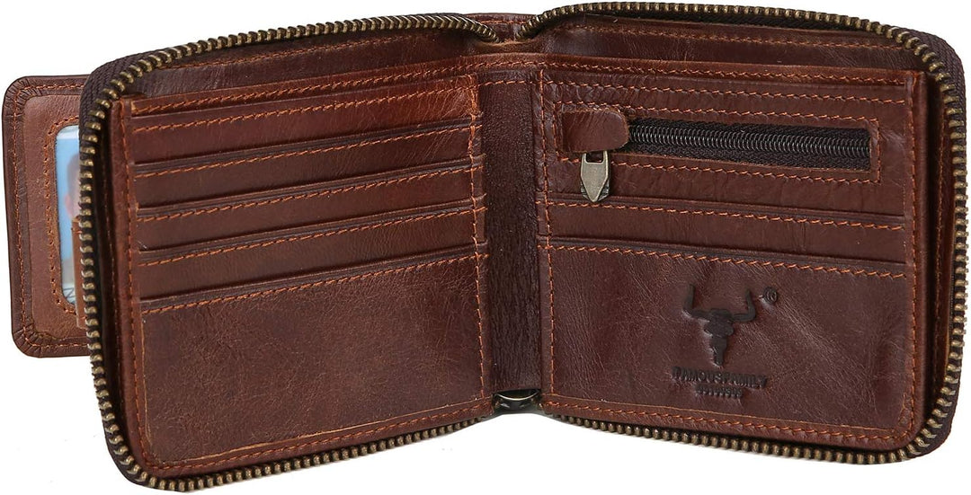 Billetera con cremallera para hombre, con bloqueo RFID, de piel, pl...
