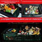 Organizador de maletero de automóvil con bolsa enfriadora extraíble, almacenamiento plegable con múltiples compartimentos para SUV, camión, comestibles, campamento, organizador de carga de nailon duradero (verde)
