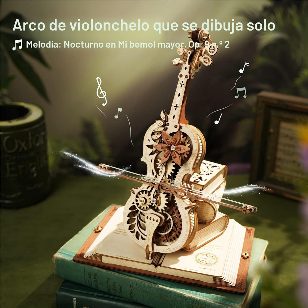 ROKR Rompecabezas 3D para adultos, a escala 1:5, kit de modelo de violonchelo con base, 199 piezas, caja de música de madera, kit de construcción, regalo de escritorio para hombres, mujeres