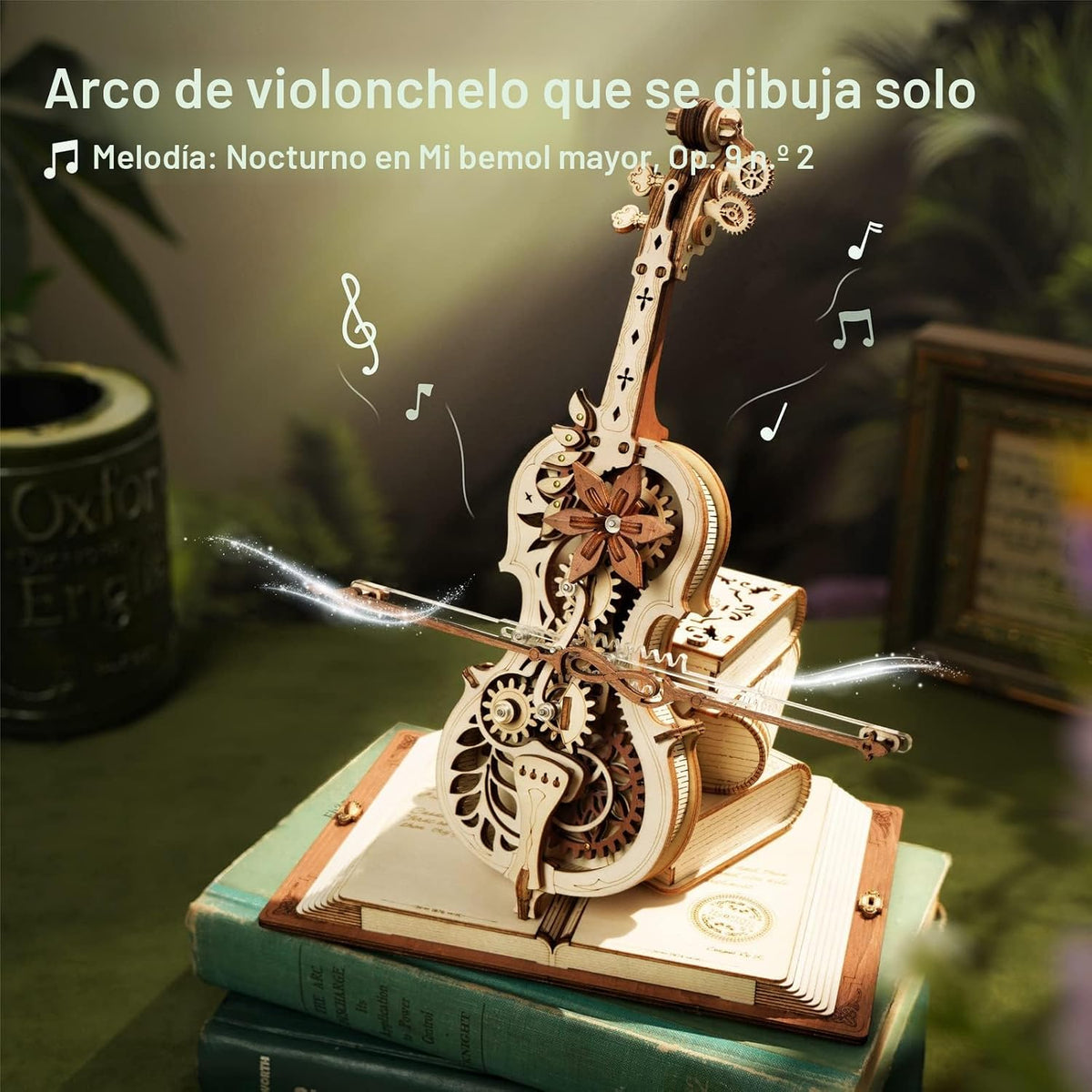 ROKR Rompecabezas 3D para adultos, a escala 1:5, kit de modelo de violonchelo con base, 199 piezas, caja de música de madera, kit de construcción, regalo de escritorio para hombres, mujeres