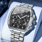 OLEVS Reloj para Hombres Analógico Cuarzo Lujo Diamante Resistente al Agua Cronógrafo Acero Inoxidable Carita Grande Cuadrado Fecha Fase Lunar Romano Relojes de Vestir para Hombres
