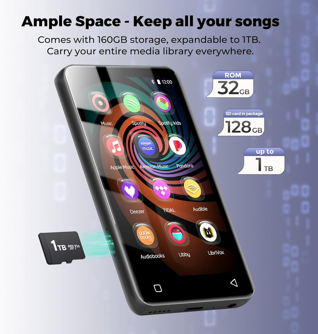 Reproductor de MP3 de 160 GB con Bluetooth y WiFi, reproductor de m...