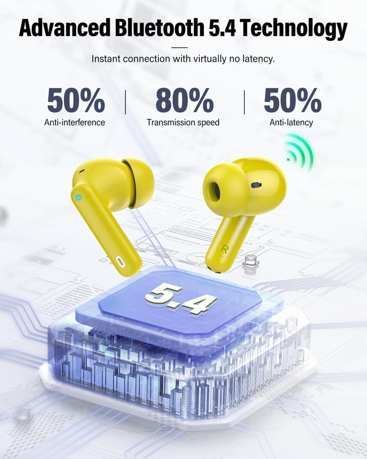 Auriculares inalámbricos, Bluetooth 5.4, estéreo de bajos, auricula...