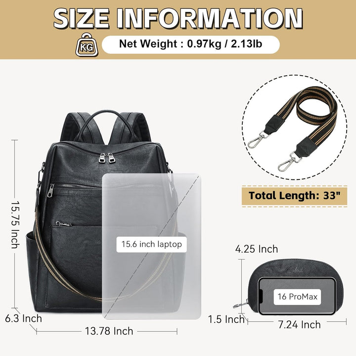 Mochila de cuero vegano para laptop AGLOD para mujer, mochila de 15...