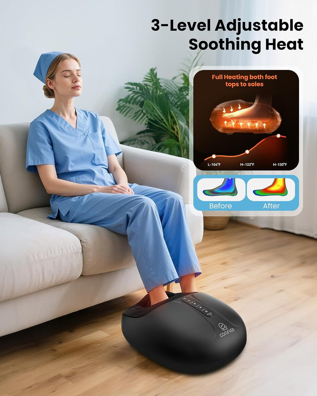 Masajeador de pies Shiatsu grande COMFIER con calor, tamaño 15, HSA