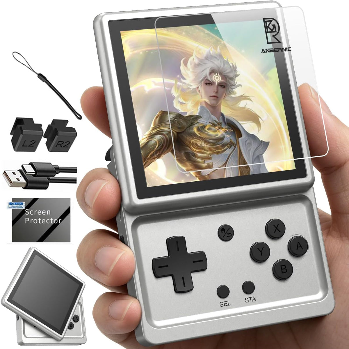 RG Rotate - Consola de juegos de mano retro, pantalla giratoria de 3.5 pulgadas, reproductor portátil Android, chip Unisoc T618 de 3 GB+32 GB, batería de 2000 mAh, cuerpo de aleación de aluminio