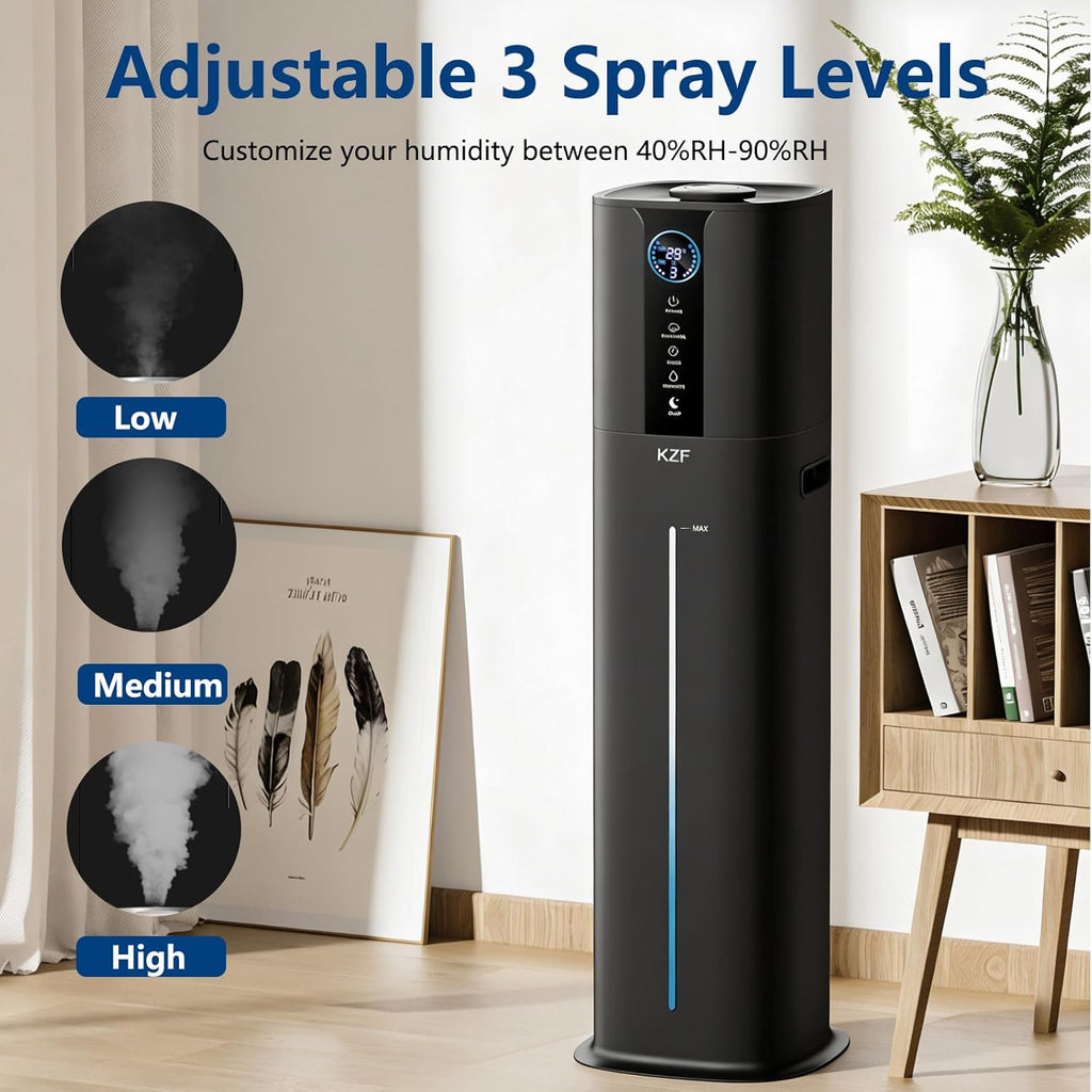 KZF Humidificadores de 9L para dormitorio grande, difusor de llenado superior de niebla fría de 2.3 galones, control remoto, 3 modos de niebla, humidificador silencioso para plantas de oficina en casa