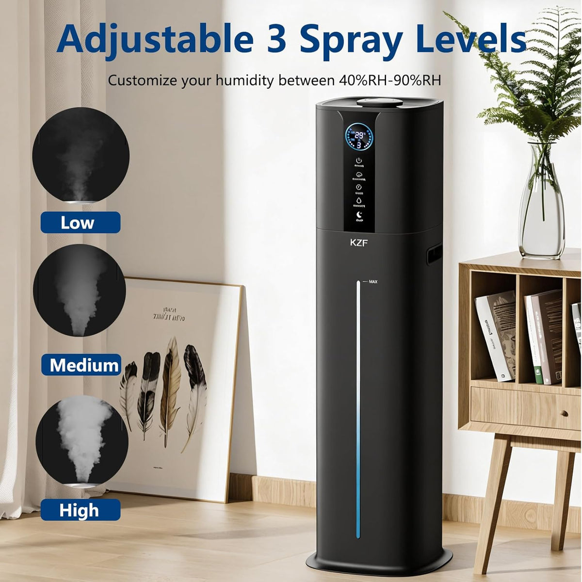 KZF Humidificadores de 9L para dormitorio grande, difusor de llenado superior de niebla fría de 2.3 galones, control remoto, 3 modos de niebla, humidificador silencioso para plantas de oficina en casa
