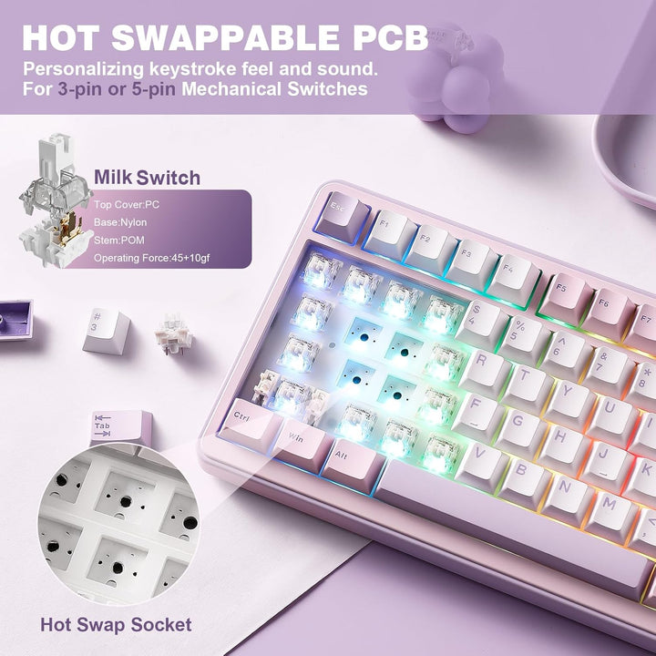 YUNZII Teclado Mecánico Inalámbrico B75 PRO, Diseño del 75% con Per...