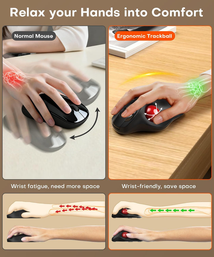 Ratón ergonómico inalámbrico de Trackball, conexión de 3 dispositiv...