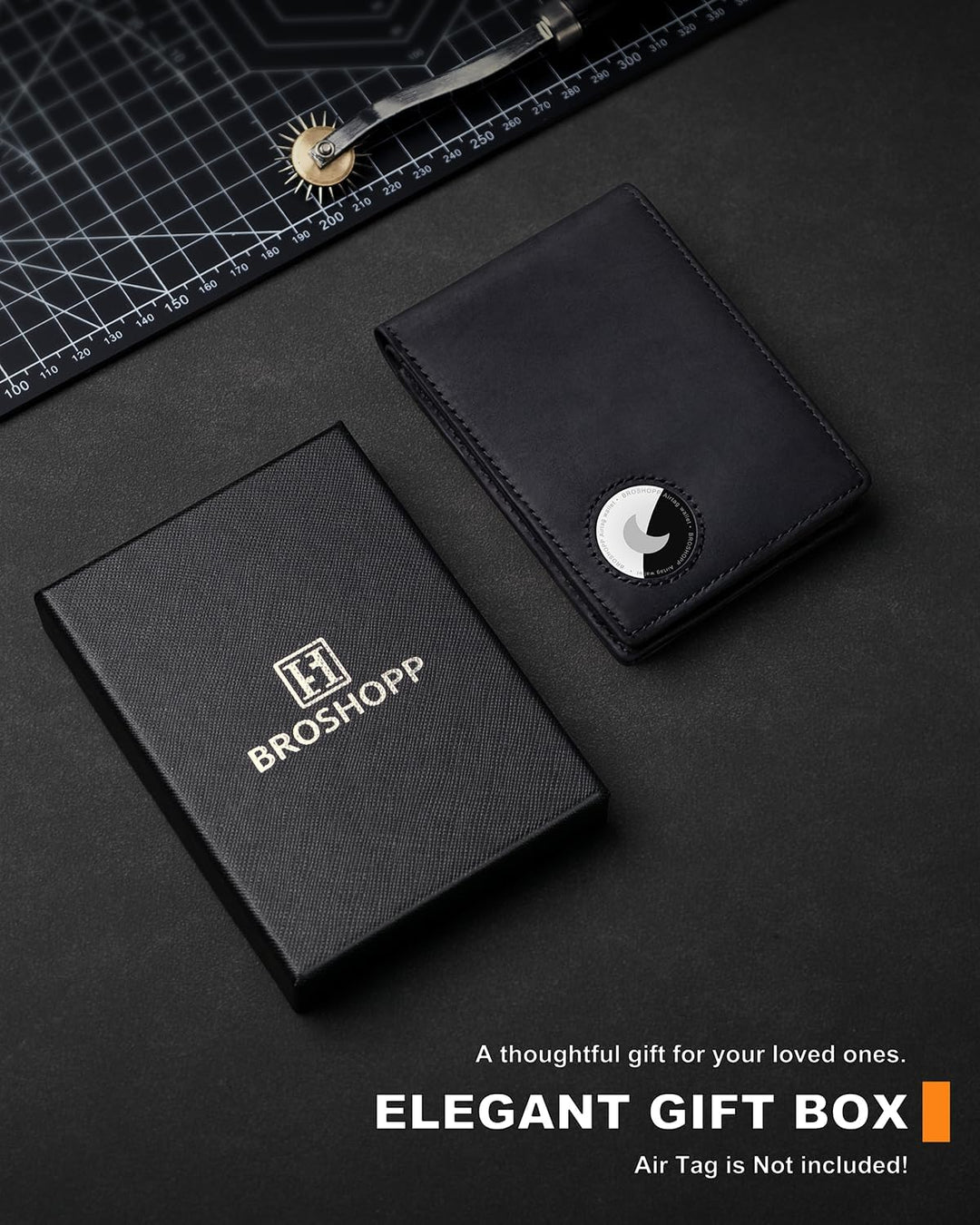 BROSHOPP Billetera Airtag para Hombres, Billetera Bifold de Cuero d...