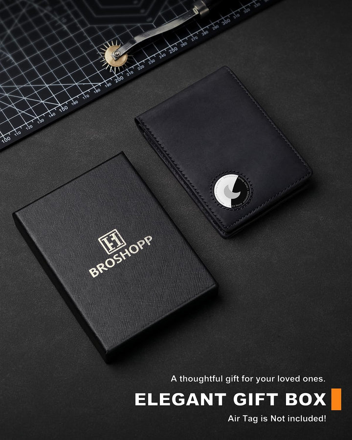 BROSHOPP Billetera Airtag para Hombres, Billetera Bifold de Cuero d...
