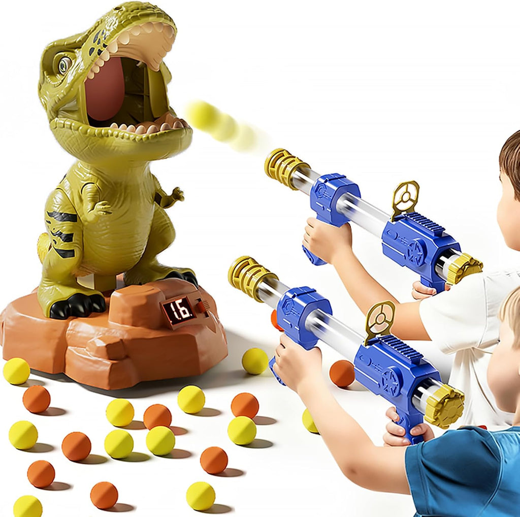Juego de juguetes de tiro de dinosaurios, lanzador de aire T-Rex de movimiento automático para niños de 3 a 5 años