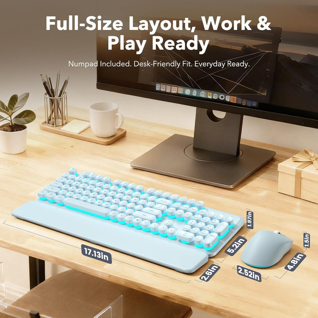 Combo de teclado y mouse inalámbricos, teclas redondas retroilumina...