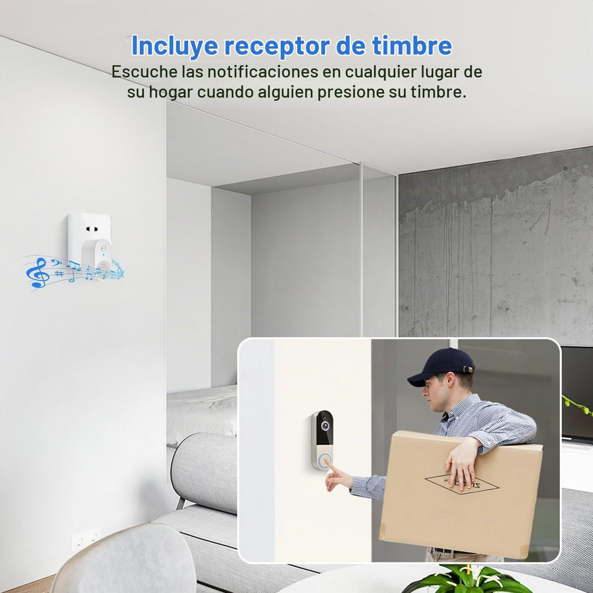 Cámara de timbre de video WiFi con detección humana, funciona con pilas, visión nocturna, conversación bidireccional, WiFi 2.4G, almacenamiento en la nube