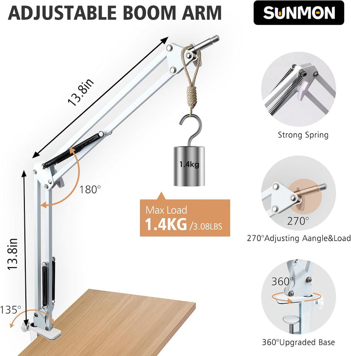 Para HyperX QuadCast S White Boom Arm - Brazo de micrófono blanco c...