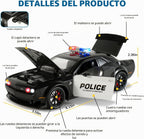 Coches de policía para niños de 3 a 5 años, 1/24 coches fundidos a presión Hellcat coche de juguete colección modelo con tracción hacia atrás, coche de policía Hellcat de juguete con luces y