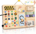 Joyreal Tablero Montessori de madera para niños pequeños, tablero de actividades sensoriales con luces LED, caja de música y cerraduras, juguete educativo de aprendizaje para niños y niñas