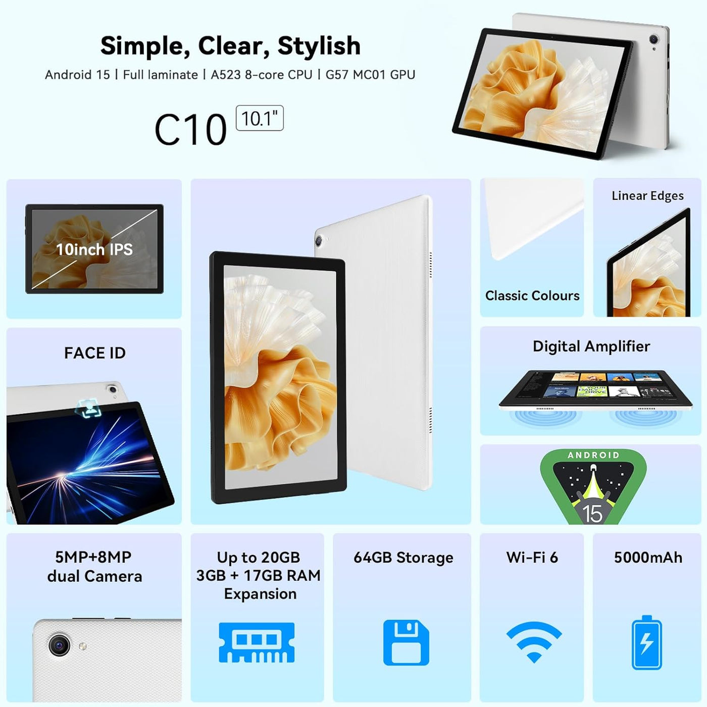 Evermyth Tableta, tableta Android de 10 pulgadas con Ocata Core, 8G...