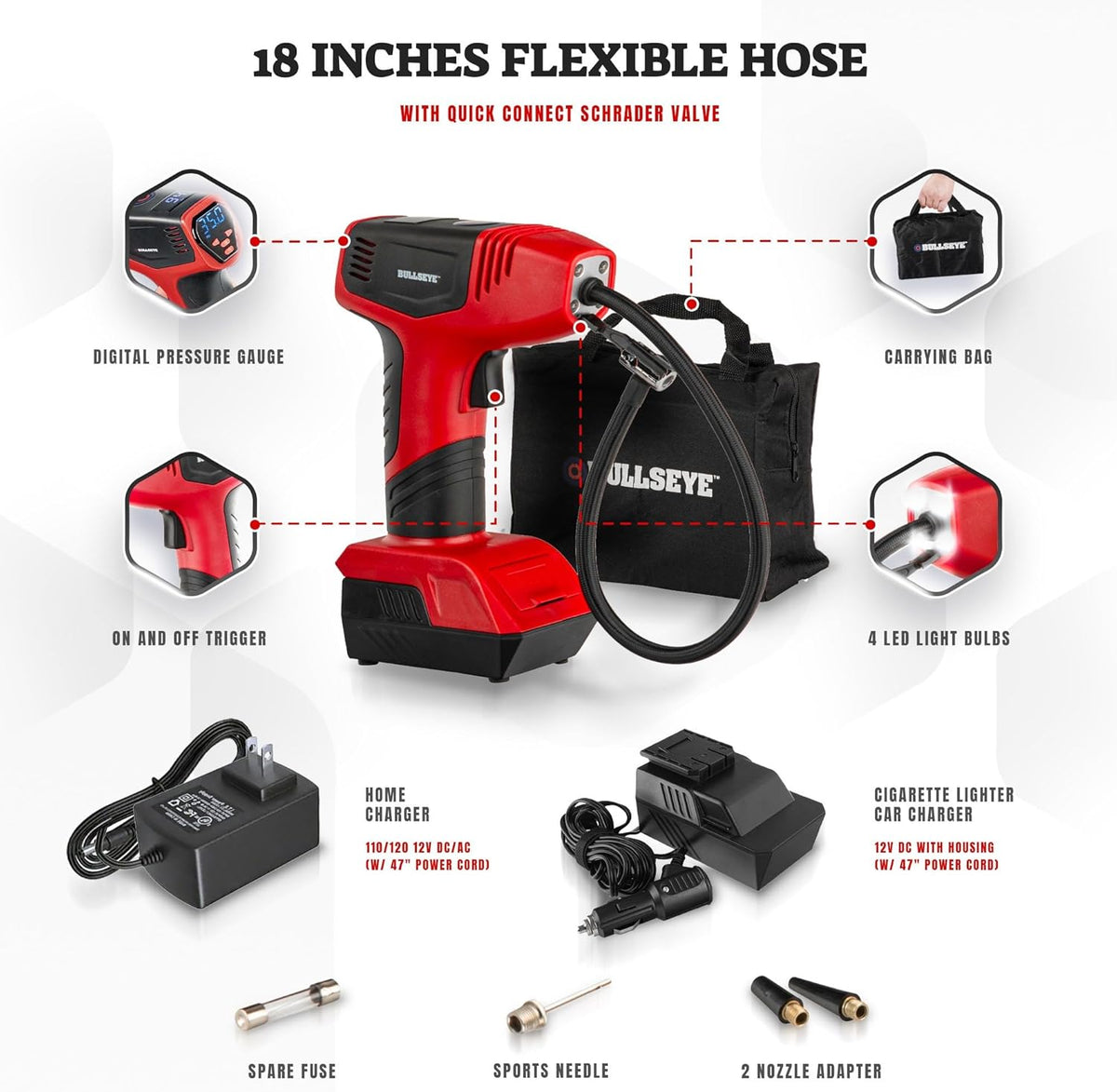 Bullseye Pro Max Deluxe Inflador de Neumáticos Portátil Compresor d...