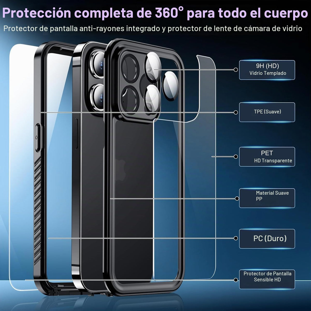 Funda impermeable para iPhone 15 Pro Max 2026, protector de pantalla integrado y protector de cámara de vidrio, a prueba de golpes, IP68 bajo el agua, a prueba de caídas, para iPhone 15 Pro Max de 6.7 pulgadas