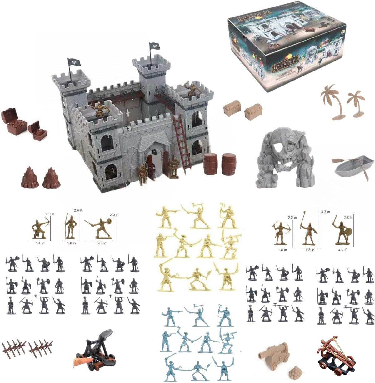 310 piezas/set Juego de figuras de acción de caballeros de castillo piratas medievales con castillo, soldado de juguete, catapulta, ballesta de asedio, cofre del tesoro (juego de castillo con