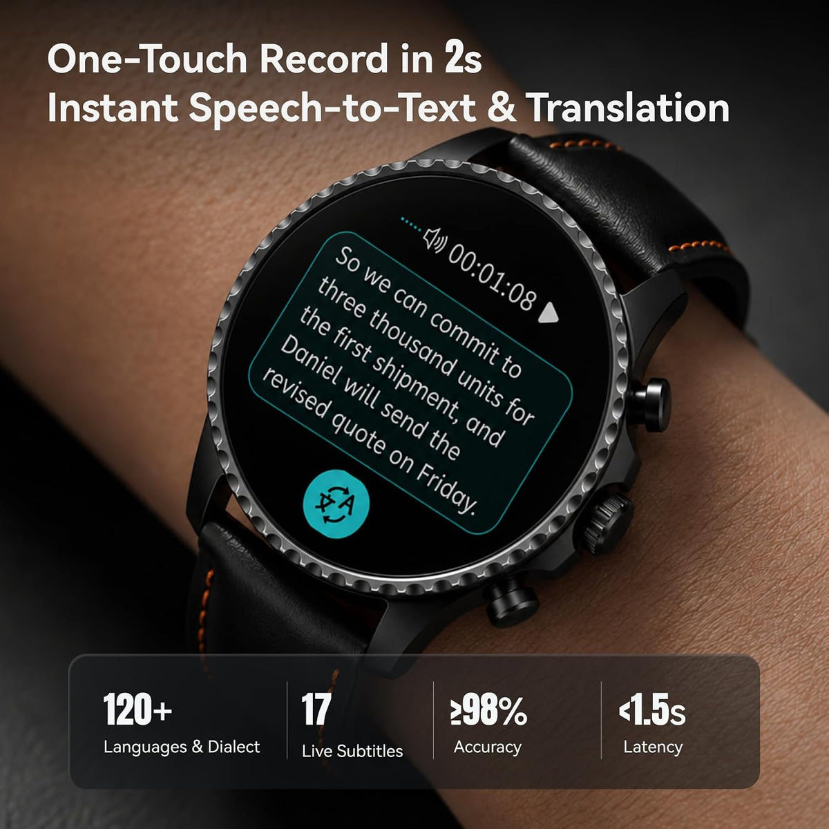 Reloj inteligente de grabación Ticwatch AI, transcripción y resumen, GPS