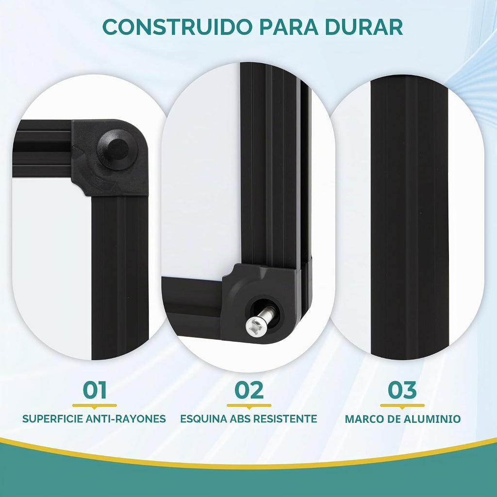 Pizarra blanca magnética grande de borrado en seco para pared, marco negro