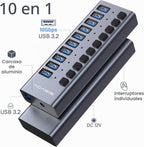 ACASIS, HS-710, hub USB 3.2 de 10 puertos, alimentado