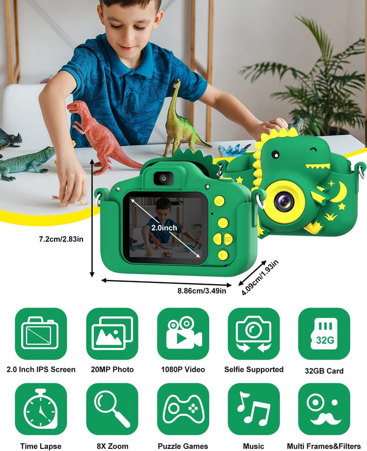 Cámara para niños, Cámara digital para niños pequeños de dinosaurio...