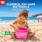 TOY Life 41 piezas de juguetes de playa para niños de 4 a 8 años, juguetes de arena plegables para niños pequeños con cubo de silicona, palas y kit de construcción de castillos de arena, juguete de