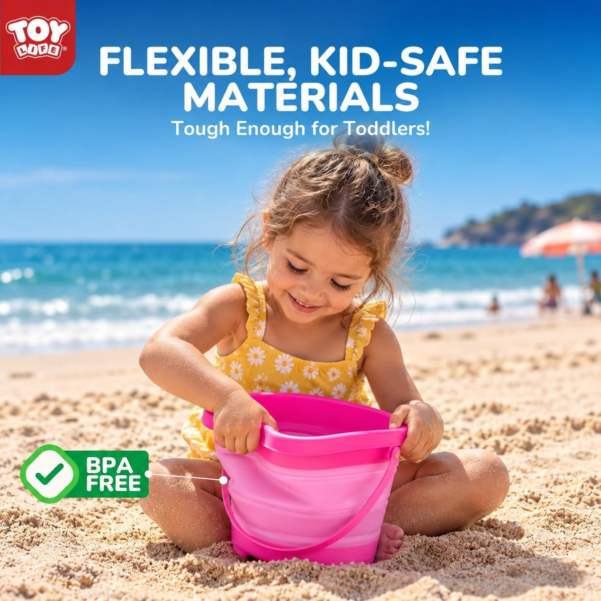 TOY Life 41 piezas de juguetes de playa para niños de 4 a 8 años, juguetes de arena plegables para niños pequeños con cubo de silicona, palas y kit de construcción de castillos de arena, juguete de