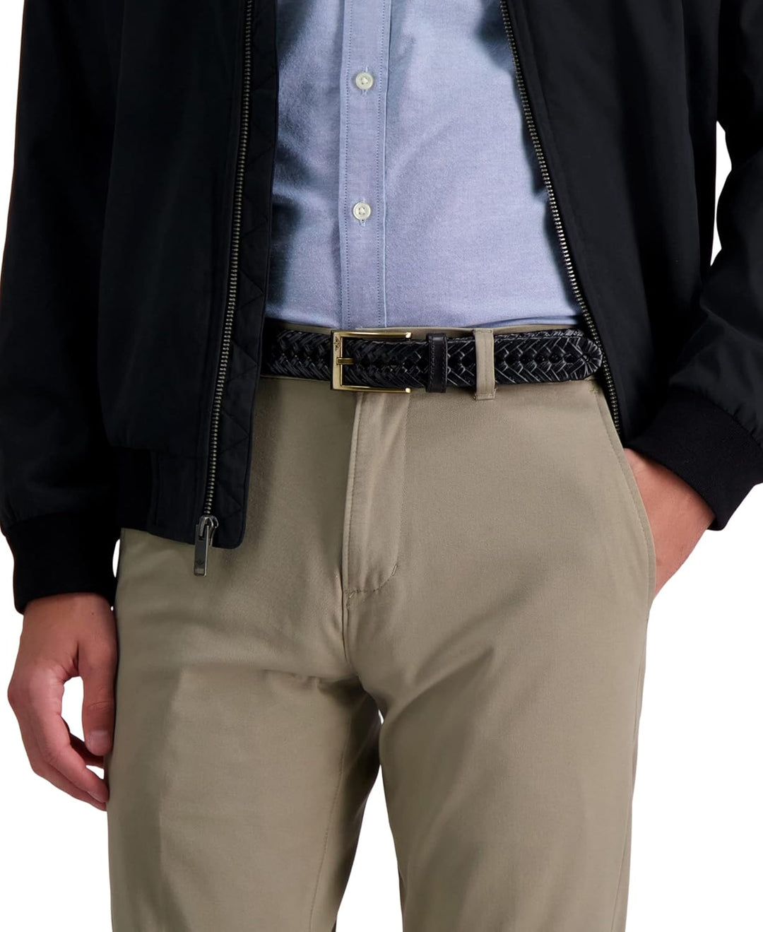 DOCKERS Cinturón de cuero trenzado para hombre, correa casual total...