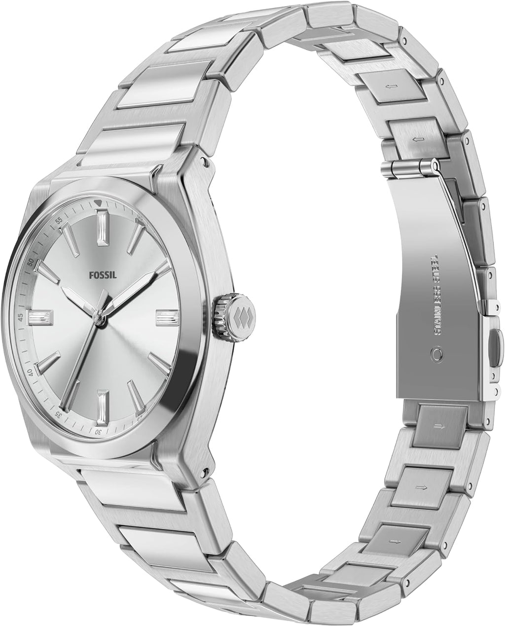 Fossil Reloj Everett de acero inoxidable con tres manecillas para mujer