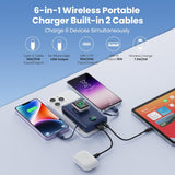 Cargador portátil magnético 6 en 1 para iPhone con cables integrado...