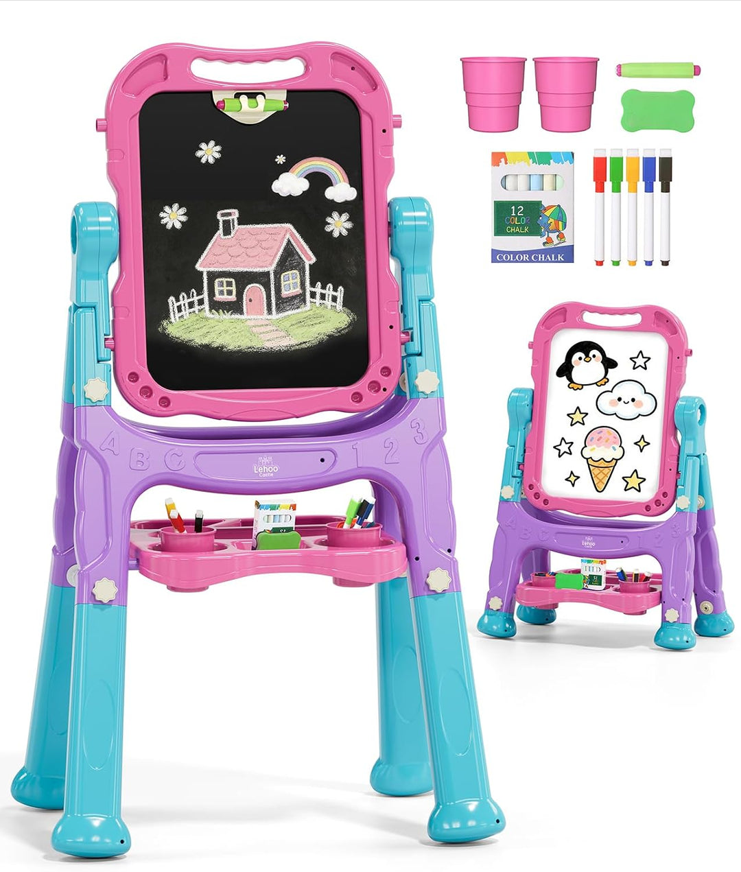 Lehoo Castle Caballete para niños, caballete de arte 4 en 1 de dobl...