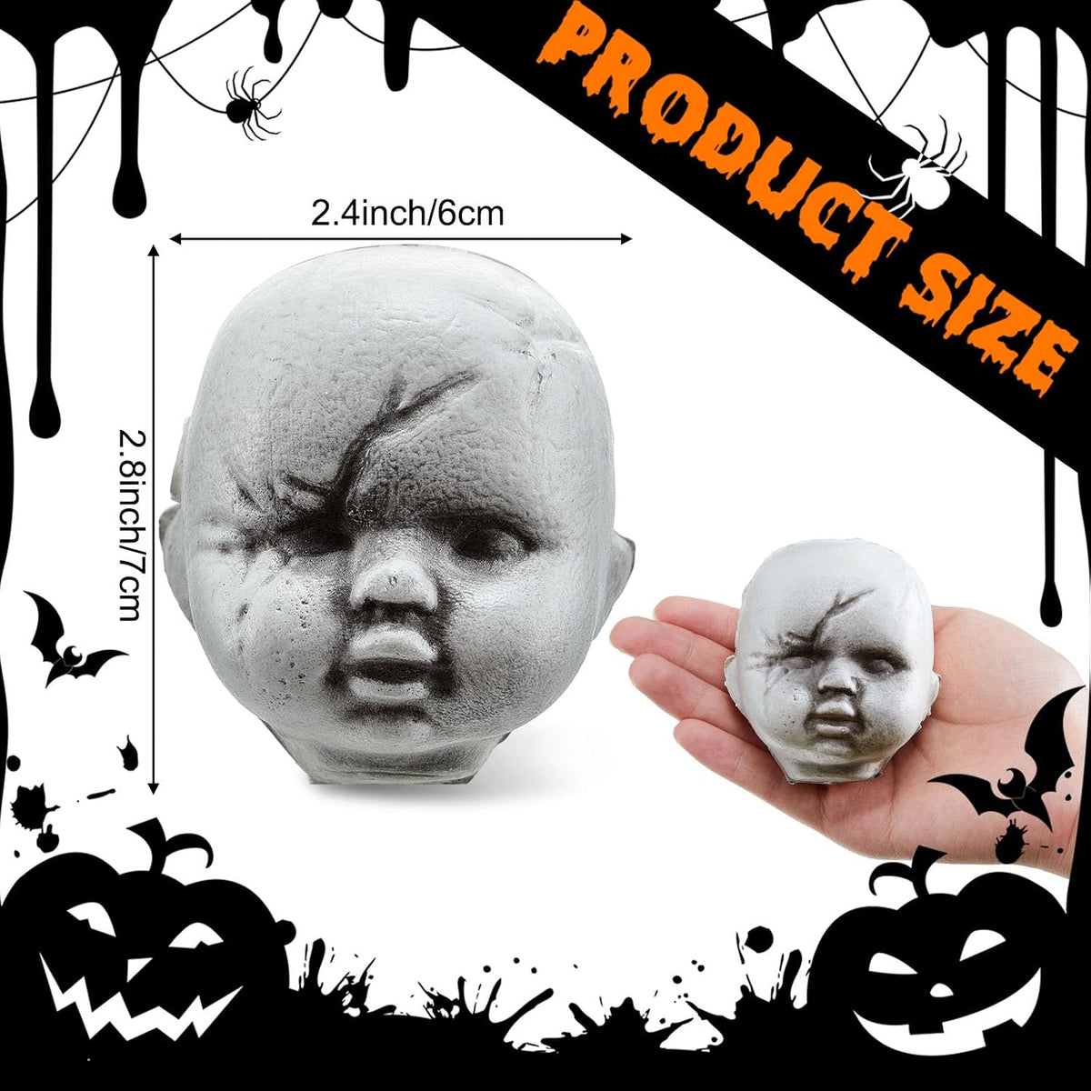 Hiboom 12 cabezas de muñeca de bebé de Halloween, plástico de miedo