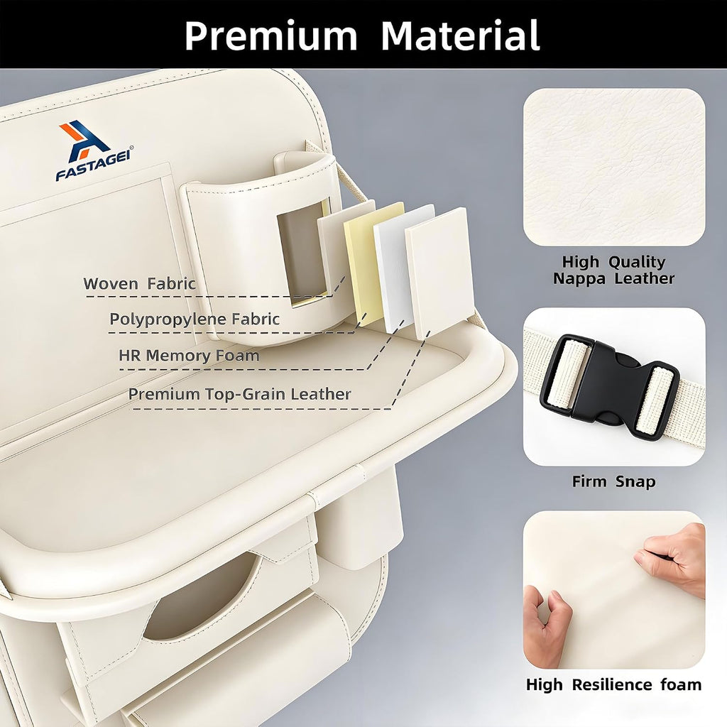 Organizador Universal de Cuero Premium Plegable para Asiento Trasero de Automóvil con Bandeja de Mesa, Protector de Respaldo de Asiento de Automóvil con Bolsa de Basura, Soporte para