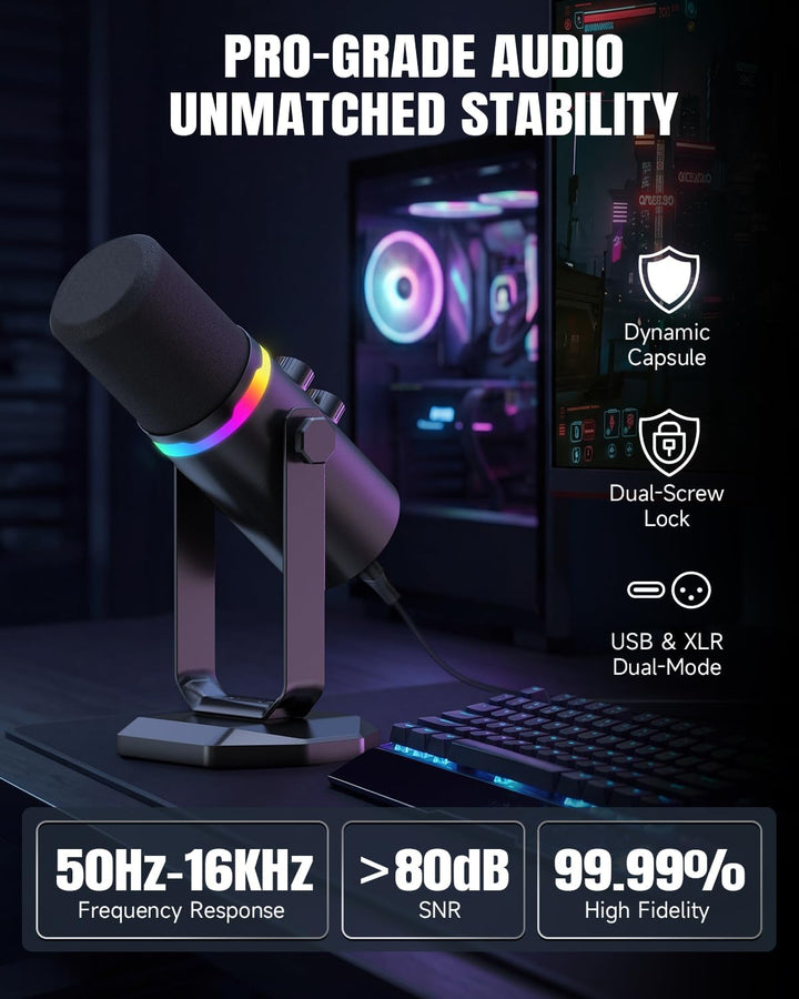 Micrófono dinámico AOC USB\/XLR para juegos de PC, podcasts y graba...