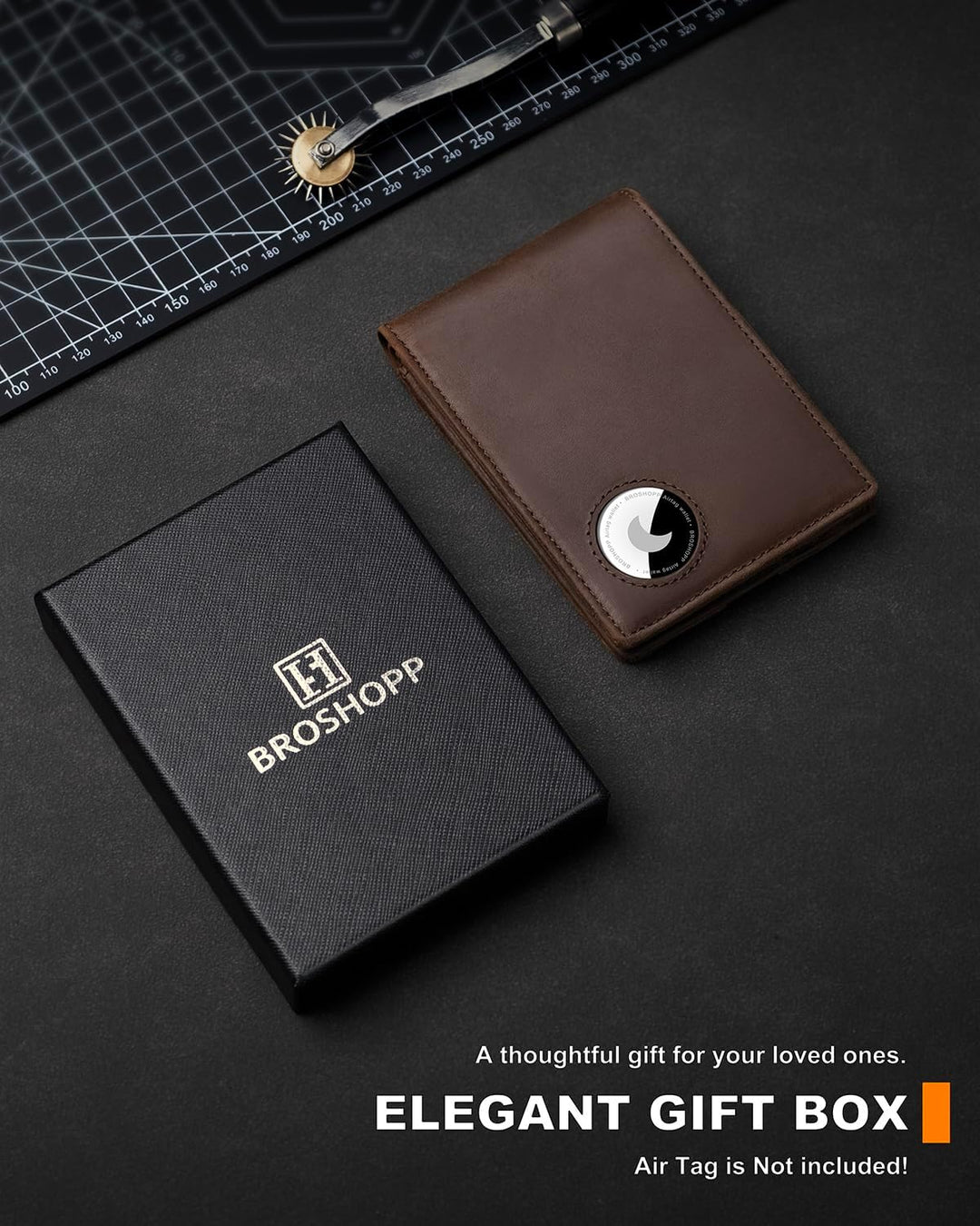 BROSHOPP Billetera Airtag para hombres, billetera bifold de cuero d...