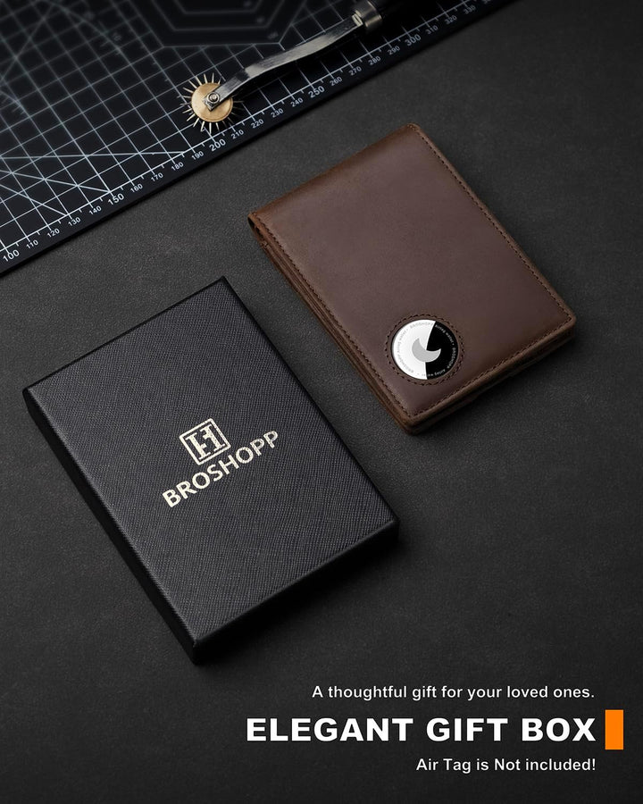 BROSHOPP Billetera Airtag para hombres, billetera bifold de cuero d...