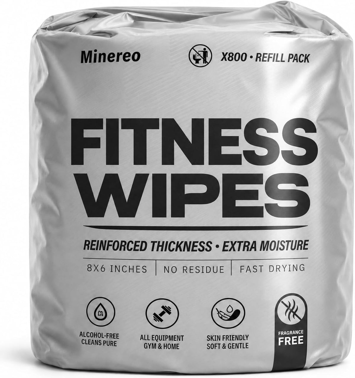 Toallitas de repuesto para gimnasio, toallitas de limpieza de equipos prehumedecidas, 8 x 6 pulgadas, sin residuos, sin alcohol, ajuste universal para dispensador, gimnasio y gimnasio en casa (800