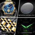OLEVS Relojes para hombres Luxurious vestimenta acero inoxidable resistente al agua cronógrafo