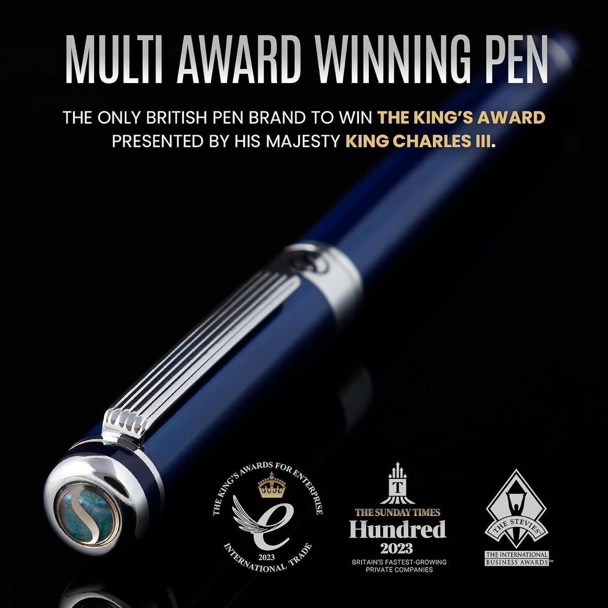 Scriveiner – Bolígrafo roller azul medianoche, con lacado azul y acabado cromado, repuesto de tinta Schmidt, para hombres y mujeres, para profesionales y oficinas ejecutivas
